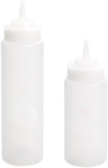 Forte Plastics Doseerfles/sausfles - set 2x - 500/700 ml - met schenktuit - transparant - 18 en 20 cm - Maatbekers