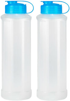 Forte Plastics Drinkfles/waterfles/bidon - 2x - 1600 ml - transparant/blauw - kunststof - Drinkflessen