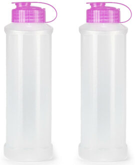 Forte Plastics Drinkfles/waterfles/bidon - 2x - 1600 ml - transparant/roze - kunststof - Drinkflessen