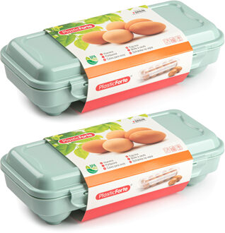 Forte Plastics Eierdoos - 2x - koelkast organizer eierhouder - 10 eieren - mint groen - kunststof - 27 x 12,5 cm - Vershoudbakjes