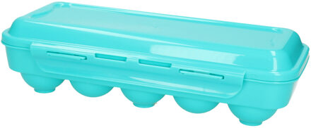 Forte Plastics Eierdoos - koelkast organizer eierhouder - 10 eieren - blauw - kunststof - 27 x 12,5 cm - Vershoudbakjes