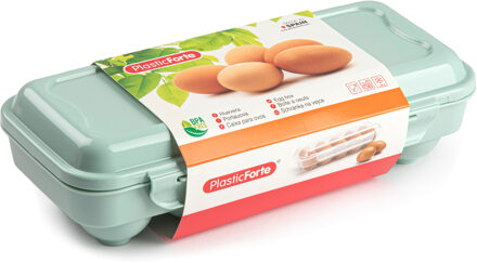 Forte Plastics Eierdoos - koelkast organizer eierhouder - 10 eieren - mint groen - kunststof - 27 x 12,5 cm - Vershoudbakjes