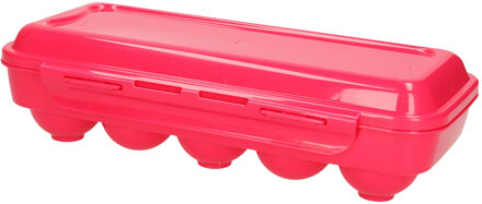 Forte Plastics Eierdoos - koelkast organizer eierhouder - 10 eieren - roze - kunststof - 27 x 12,5 cm - Vershoudbakjes