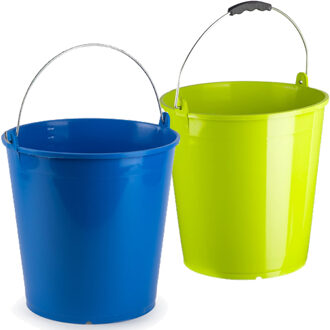 Forte Plastics Groene en blauwe schoonmaakemmers/huishoudemmers set 15 liter en 32 x 31 cm - Emmers Zwart