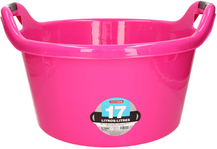 Forte Plastics Groot kunststof teiltje/afwasbak rond met handvatten 17 liter roze - Afwasbak