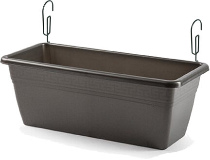 Forte Plastics Hangende reling Plantenbak antraciet grijs rechthoekig 40 x 18 x 15 cm met kunststof beugels - Plantenbakken