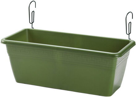 Forte Plastics Hangende reling Plantenbak donkergroen rechthoekig 40 x 18 x 15 cm met kunststof beugels - Plantenbakken