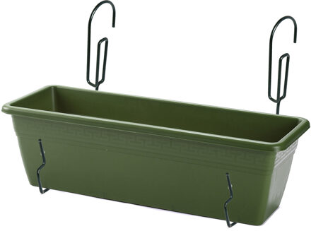 Forte Plastics Hangende reling plantenbak groen rechthoekig 50 x 17 x 15 cm met kunststof beugels - Plantenbakken