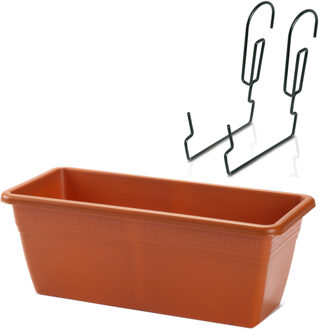 Forte Plastics Hangende reling Plantenbak terracotta rechthoekig 40 x 18 x 15 cm met kunststof beugels - Plantenbakken Bruin