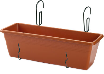 Forte Plastics Hangende reling Plantenbak terracotta rechthoekig 50 x 17 x 15 cm met kunststof beugels - Plantenbakken Bruin