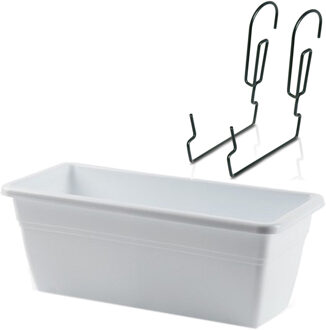 Forte Plastics Hangende reling Plantenbak wit rechthoekig 40 x 18 x 15 cm met kunststof beugels - Plantenbakken