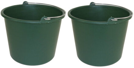 Forte Plastics Huishoud emmer - 2x - groen - kunststof - met hengsel - 12 liter - Schoonmaak emmer