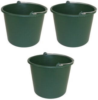 Forte Plastics Huishoud emmer - 3x - groen - kunststof - met hengsel - 12 liter - Schoonmaak emmer