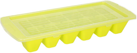 Forte Plastics IJsblokjes/ijsklontjes bakje - 1x - lime groen - afsluitdeksel - kunststof - 28 x 11 cm - IJsblokjesvormen