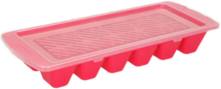 Forte Plastics IJsblokjes/ijsklontjes bakje - 1x - roze - afsluitdeksel - kunststof - 28 x 11 cm - IJsblokjesvormen