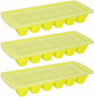 Forte Plastics IJsblokjes/ijsklontjes bakje - 3x - lime groen - afsluitdeksel - kunststof - 28 x 11 cm - IJsblokjesvormen