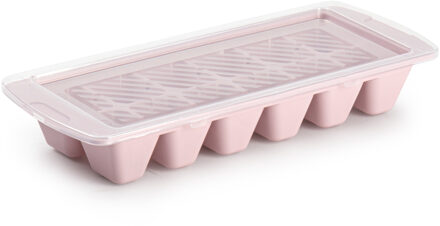 Forte Plastics IJsblokjes/ijsklontjes maken kunststof bakje met afsluitdeksel roze 28 x 11 cm - IJsblokjesvormen