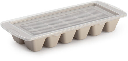 Forte Plastics IJsblokjes/ijsklontjes maken kunststof bakje met afsluitdeksel taupe 28 x 11 cm - IJsblokjesvormen