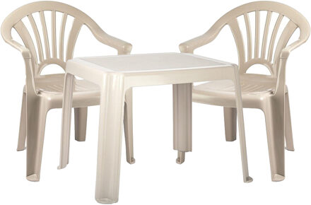 Forte Plastics Kinderstoelen 2x met tafeltje set - buiten/binnen - beige - kunststof