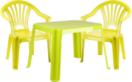 Forte Plastics Kinderstoelen 2x met tafeltje set - buiten/binnen - groen - kunststof - Kinderstoelen