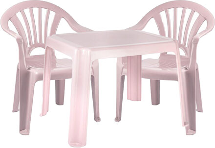 Forte Plastics Kinderstoelen 2x met tafeltje set - buiten/binnen - roze - kunststof - Kinderstoelen