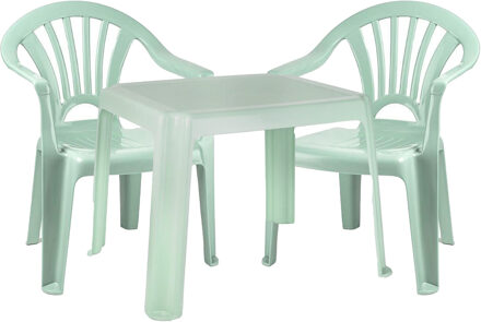 Forte Plastics Kinderstoelen 4x met tafeltje set - buiten/binnen - mintgroen - kunststof - Kinderstoelen