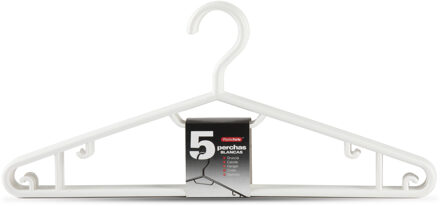 Forte Plastics Kledinghangers - 5x - wit - kunststof - 40 cm - Kleerhangers - Kledinghangers