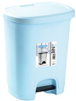 Forte Plastics Kunststof afvalemmers/vuilnisemmers lichtblauw 8 liter met pedaal - Pedaalemmers