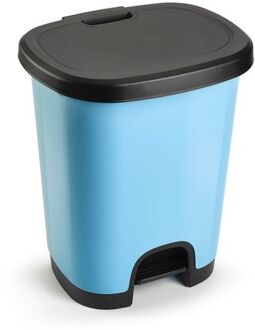 Forte Plastics Kunststof afvalemmers/vuilnisemmers lichtblauw/zwart van 27 liter met pedaal - Pedaalemmers