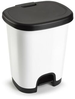 Forte Plastics Kunststof afvalemmers/vuilnisemmers wit/zwart van 27 liter met pedaal - Pedaalemmers