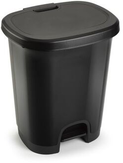 Forte Plastics Kunststof afvalemmers/vuilnisemmers zwart 27 liter met pedaal - Pedaalemmers