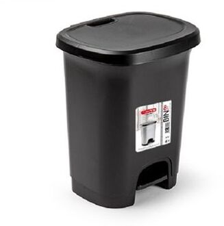 Forte Plastics Kunststof afvalemmers/vuilnisemmers zwart 8 liter met pedaal - Pedaalemmers