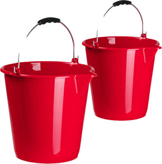 Forte Plastics Kunststof emmers set van 9 en 12 liter inhoud met schenktuit roze