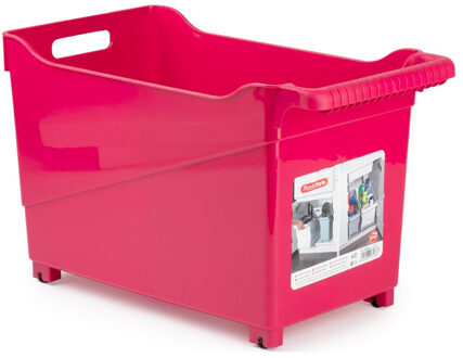 Forte Plastics Kunststof trolley fuchsia roze op wieltjes L45 x B24 x H27 cm - Opberg trolley