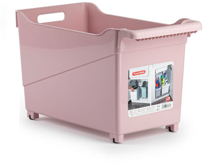 Forte Plastics Kunststof trolley pastel roze op wieltjes L45 x B24 x H27 cm - Opberg trolley