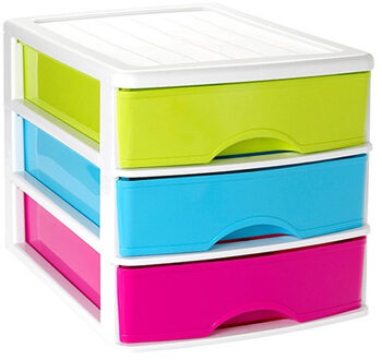 Forte Plastics Ladeblok/bureau organizer met 3 lades multi-color/wit L 35,5 x B 27 x H 26 cm - Ladeblok