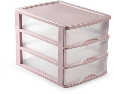 Forte Plastics Ladeblok/bureau organizer met 3 lades roze/transparant L 35,5 x B 27 x H 26 cm - Ladeblok