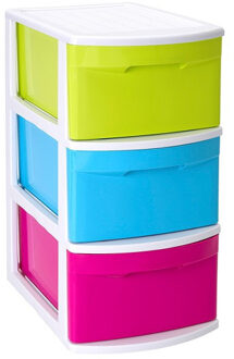 Forte Plastics Ladeblok/bureau organizer met 3x lades multi-color/wit L39 x B28.5 x H58.5 cm - Ladeblok Multikleur