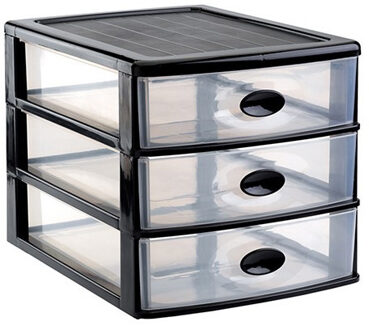 Forte Plastics Ladeblok/bureau organizer met 3x lades zwart/transparant L35,5 x B27 x H27 cm - Ladeblok