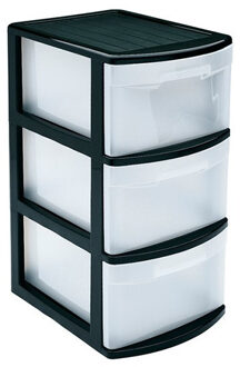 Forte Plastics Ladeblok/bureau organizer met 3x lades zwart/transparant L39 x B28.5 x H58.5 cm - Ladeblok