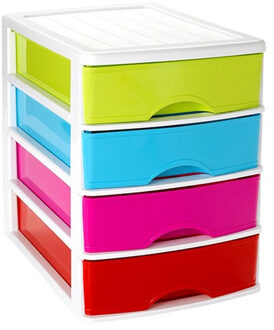 Forte Plastics Ladeblok/bureau organizer met 4 lades multi-color/wit L 35,5 x B 27 x H 35 cm - Ladeblok Multikleur