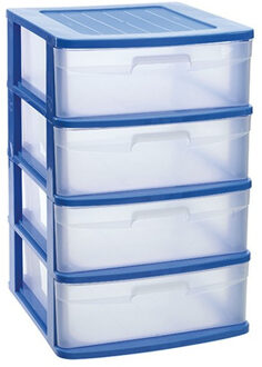 Forte Plastics Ladeblok/bureau organizer met 4x lades blauw/transparant L40 x B39 x H65 cm - Ladeblok