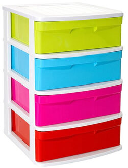 Forte Plastics Ladeblok/bureau organizer met 4x lades multi-color/wit L40 x B39 x H65 cm - Ladeblok Multikleur