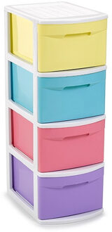 Forte Plastics Ladeblok/bureau organizer met 4x lades - multi kleuren - L39 x B28.5 x H78 cm - kunststof - Opbergbox Multikleur