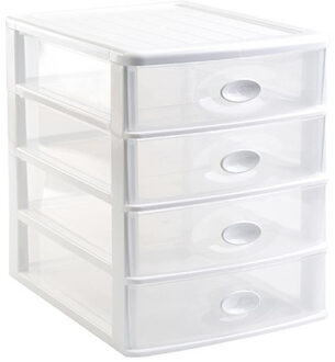 Forte Plastics Ladeblok/bureau organizer met 4x lades wit/transparant L35,5 x B27 x H35 cm - Ladeblok