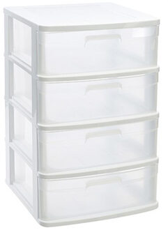 Forte Plastics Ladeblok/bureau organizer met 4x lades wit/transparant L40 x B39 x H65 cm - Ladeblok