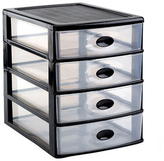 Forte Plastics Ladeblok/bureau organizer met 4x lades zwart/transparant L35,5 x B27 x H35 cm - Ladeblok