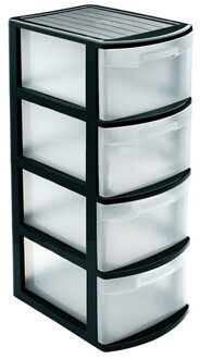 Forte Plastics Ladeblok/bureau organizer met 4x lades - zwart/transparant - L39 x B28.5 x H78 cm - kunststof - Ladeblok