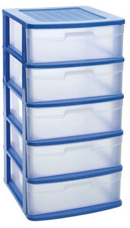 Forte Plastics Ladeblok/bureau organizer met 5x lades blauw/transparant L40 x B39 x H81 cm - Ladeblok