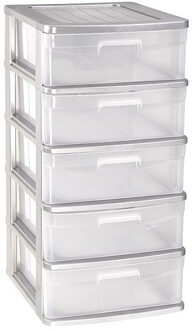 Forte Plastics Ladeblok/bureau organizer met 5x lades grijs/transparant L40 x B39 x H81 cm - Ladeblok